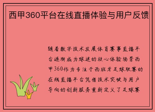 西甲360平台在线直播体验与用户反馈